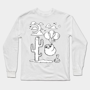 Black Line Balloon Sloth Desert Night Long Sleeve T-Shirt